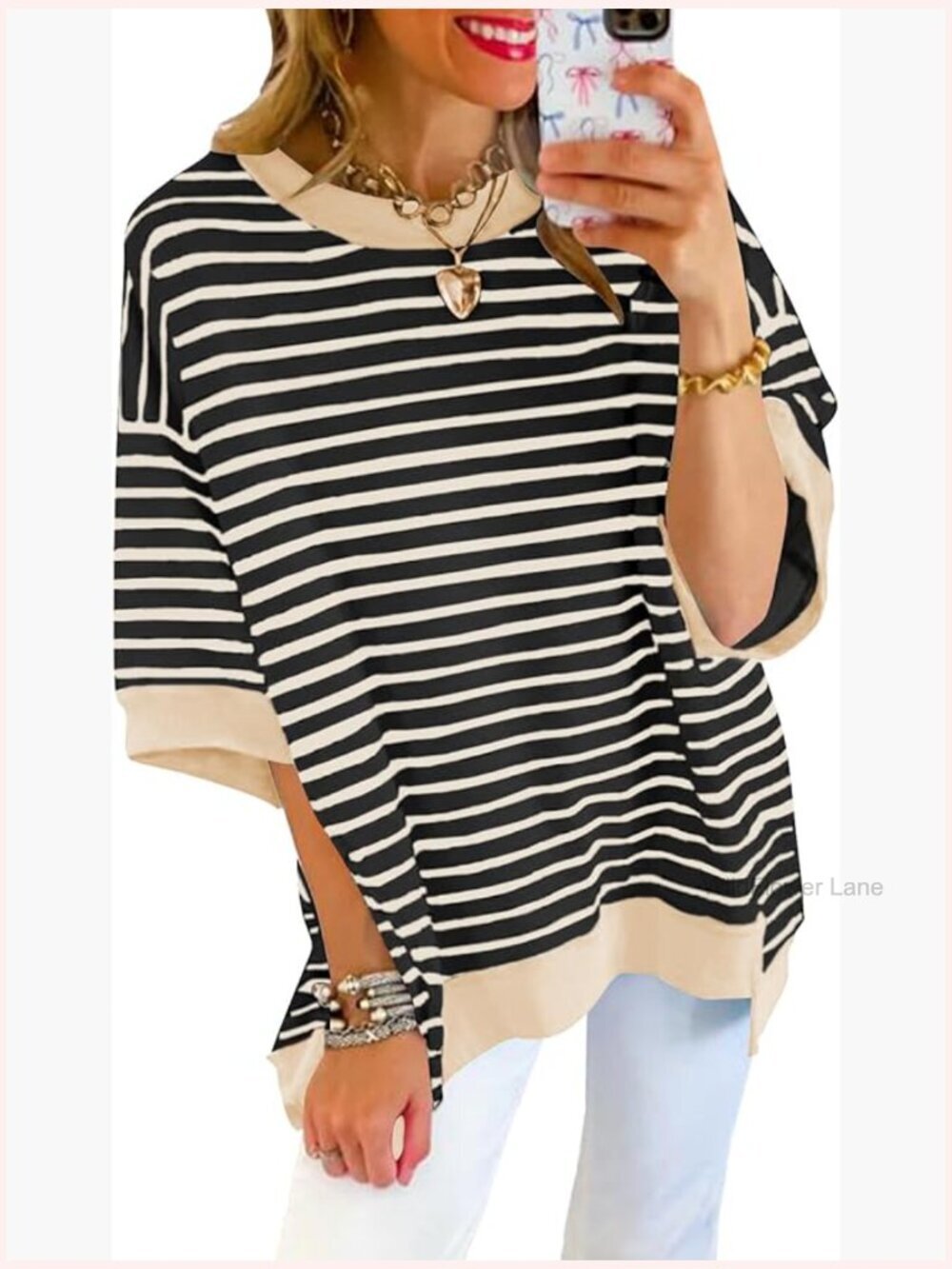 Oversized Striped Short Sleeve Sweatshirt Pullover Loose Blouse